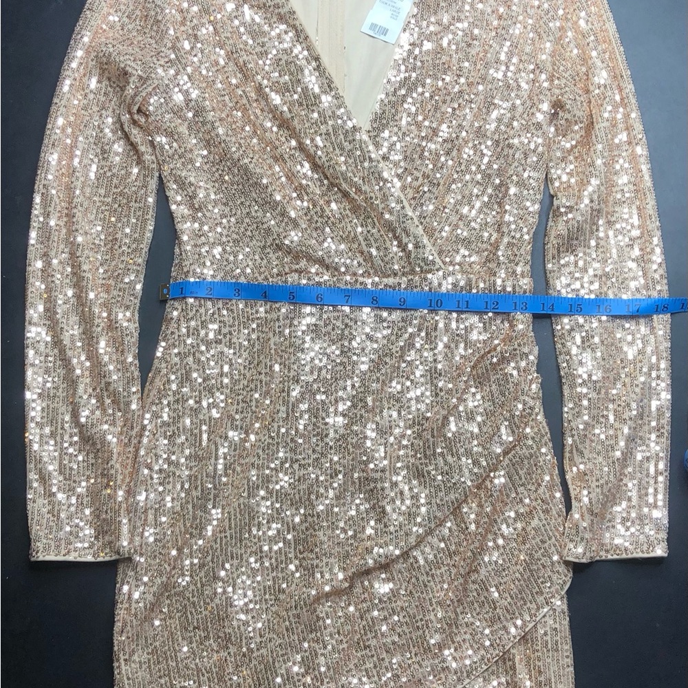 AKIRA Gold Sequin Long-Sleeve Mini Dress - Picture 9 of 10